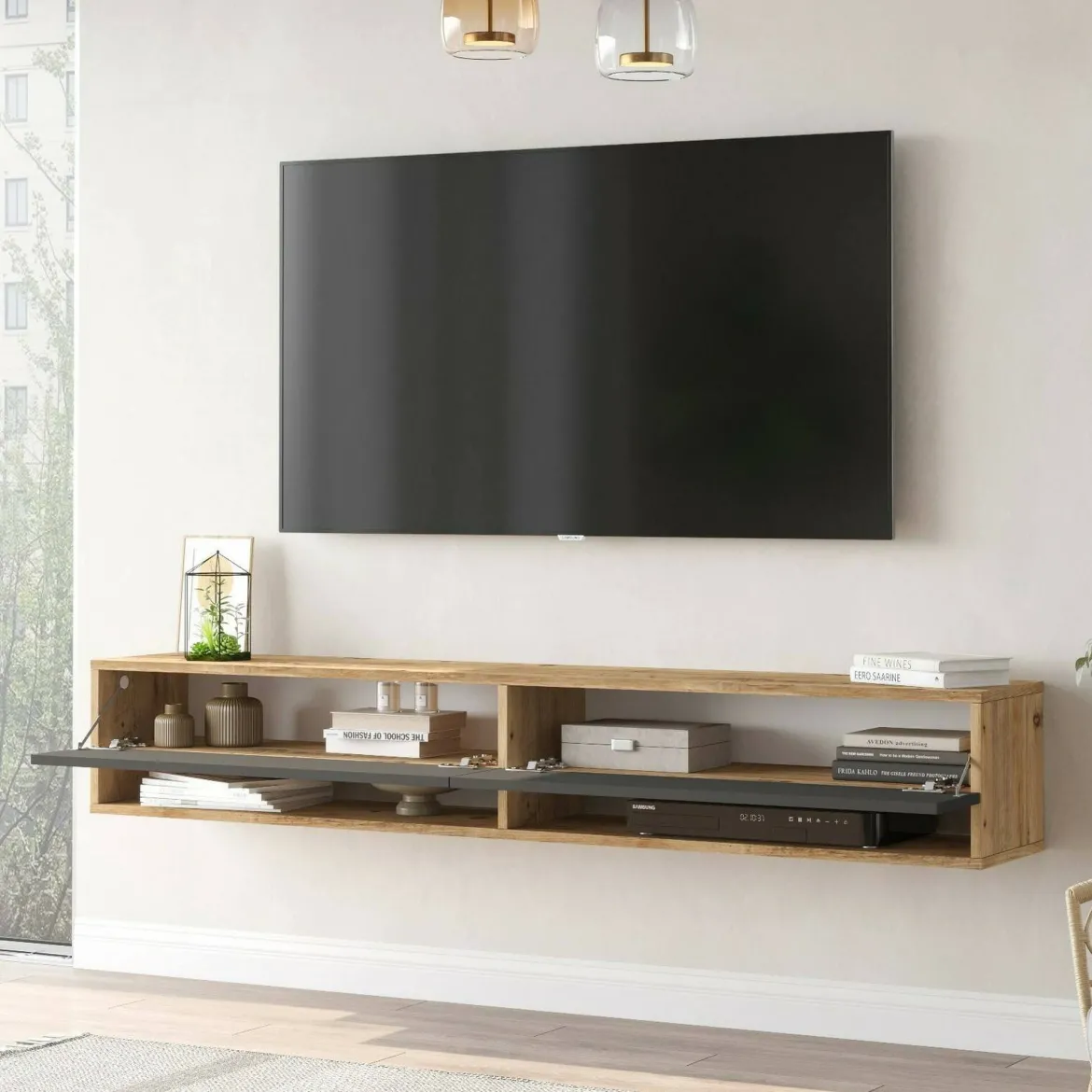 Porta TV quercia e antracite 180x31x29h cm 2 ante - Compasso