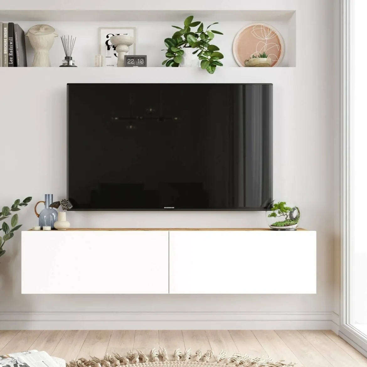 Porta TV quercia e bianco 140x31x29h cm 2 ante - Principi