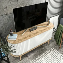Porta TV quercia e bianco 140x43x64h cm 2 ante - Bailu