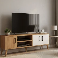 Porta TV quercia e bianco 160x37x38h cm 2 ante - Baiano