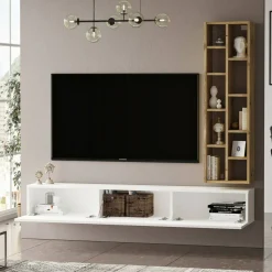 Porta TV quercia e bianco 180x31x29h cm 2 ante - Pavone