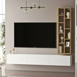 Porta TV quercia e bianco 180x31x29h cm 2 ante - Pavone
