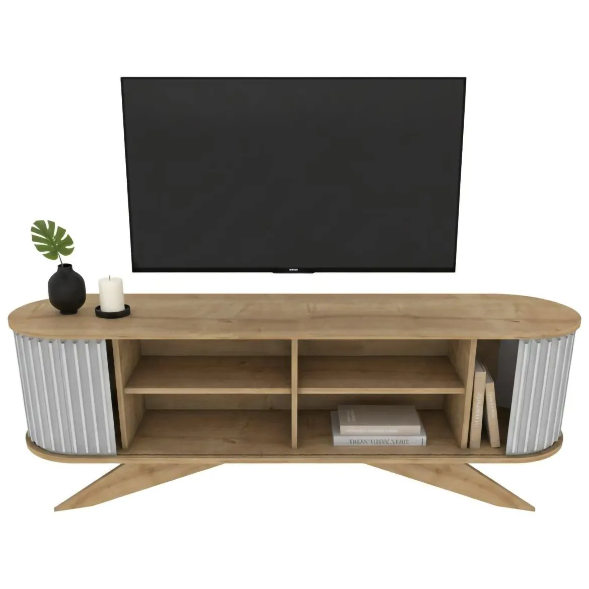 Porta TV quercia e bianco 180x44x44h cm 3 ante - Axi