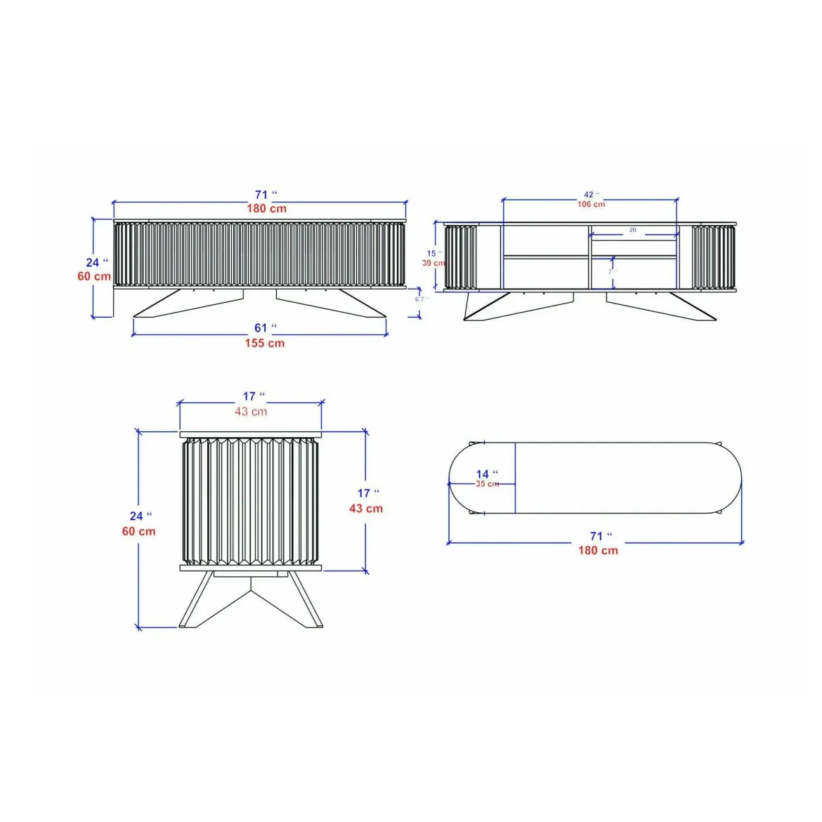 Porta TV quercia e bianco 180x44x44h cm 3 ante - Axi