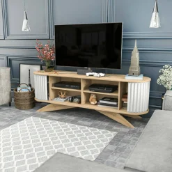 Porta TV quercia e bianco 180x44x44h cm 3 ante - Axi