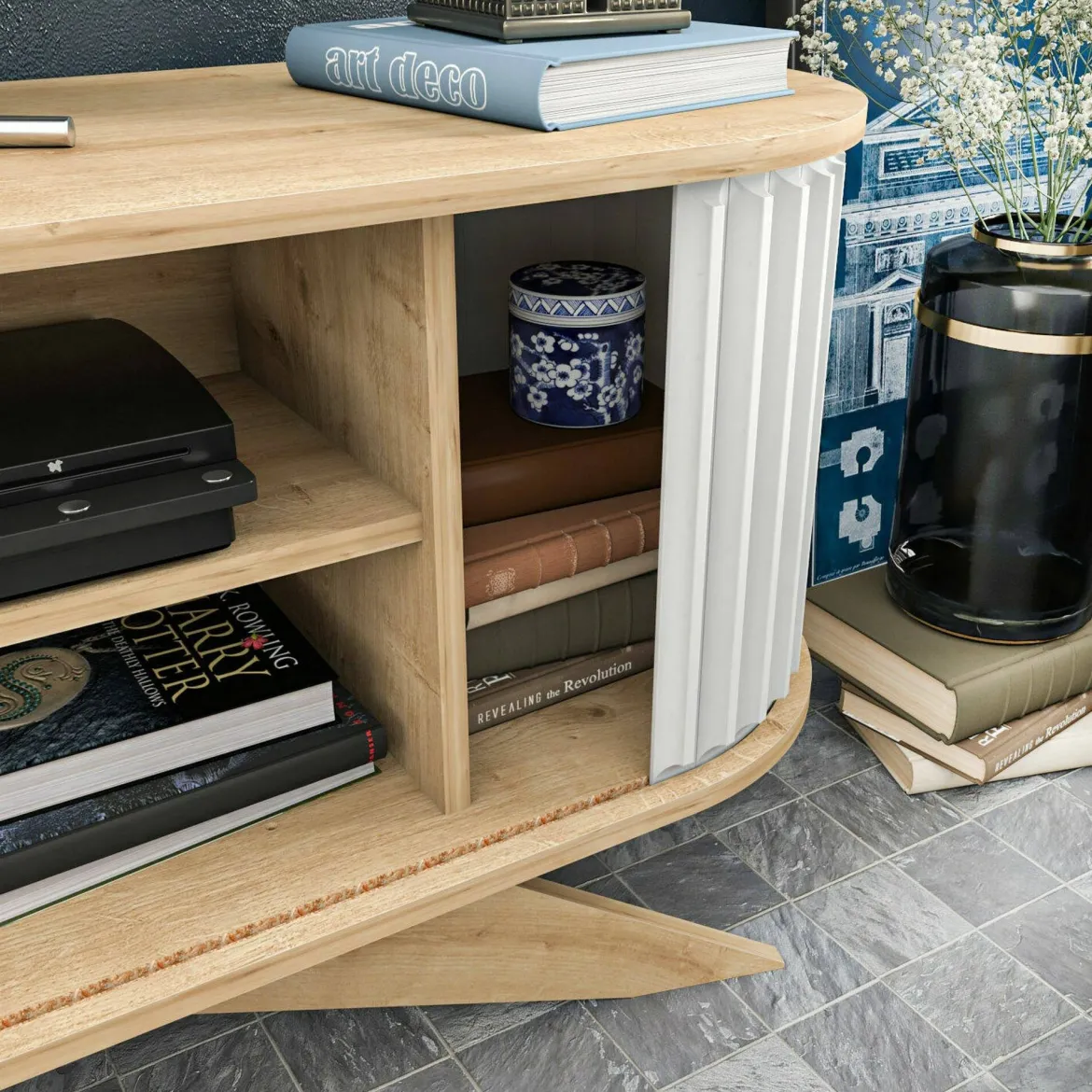 Porta TV quercia e bianco 180x44x44h cm 3 ante - Axi