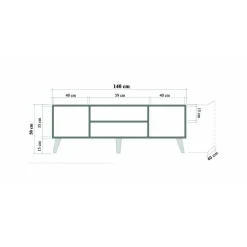 Porta TV quercia e multicolore 140x40x50h cm 2 ante - Enrica