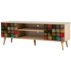 Porta TV quercia e multicolore 140x40x50h cm 2 ante - Enrica