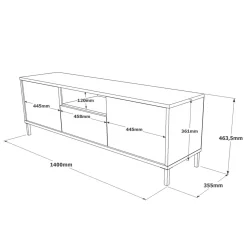Porta TV quercia e nero 140x35x46h cm 3 ante - Khagan