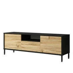 Porta TV quercia e nero 140x35x46h cm 3 ante - Khagan