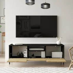 Porta TV quercia e nero 140x35x46h cm 3 ante - Khagan