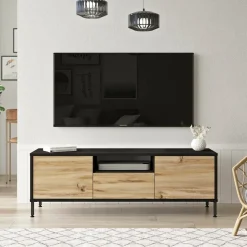 Porta TV quercia e nero 140x35x46h cm 3 ante - Khagan