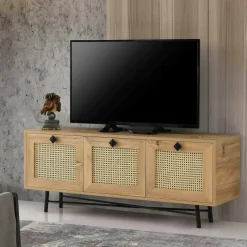Porta TV quercia e nero 140x40x60h cm 3 ante - Assemini