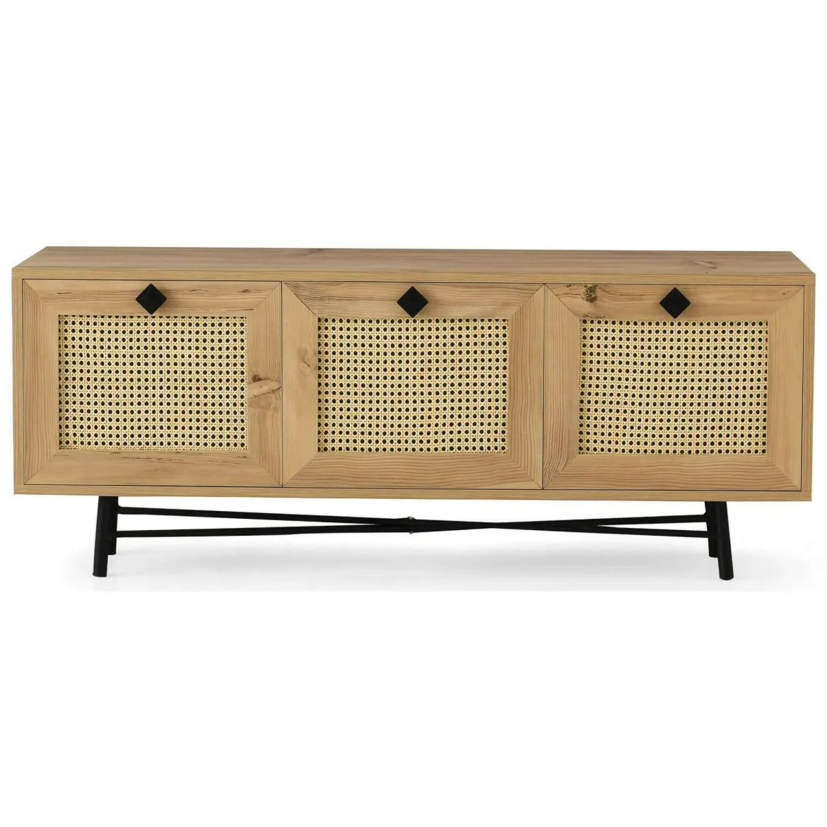 Porta TV quercia e nero 140x40x60h cm 3 ante - Assemini