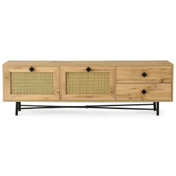 Porta TV quercia e nero 180x40x60h cm 2 ante e 2 cassetti - Apollinare