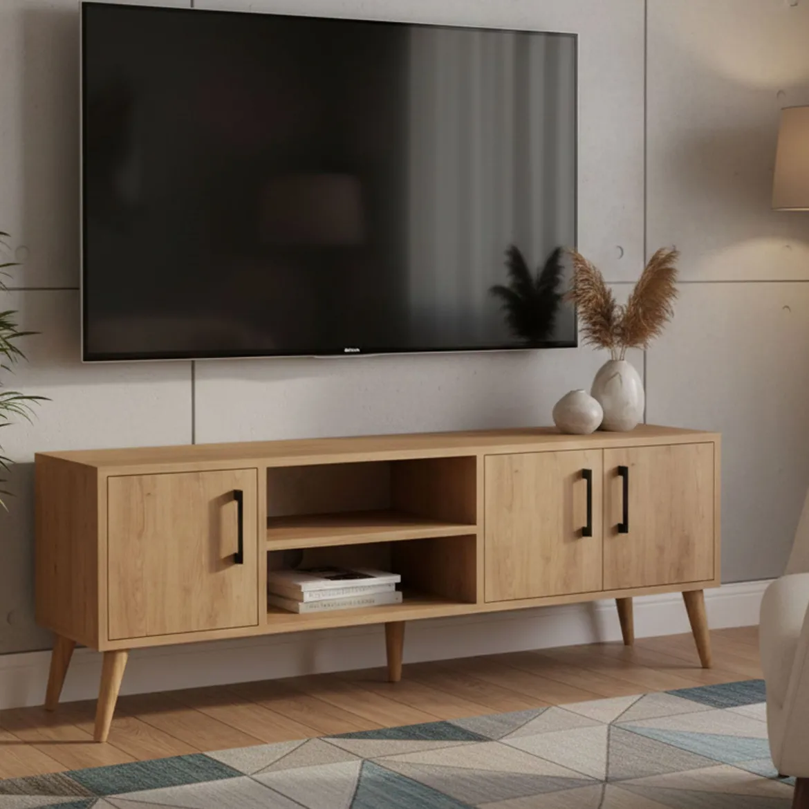 Porta TV quercia 150x34x52h cm 3 ante - Brugine