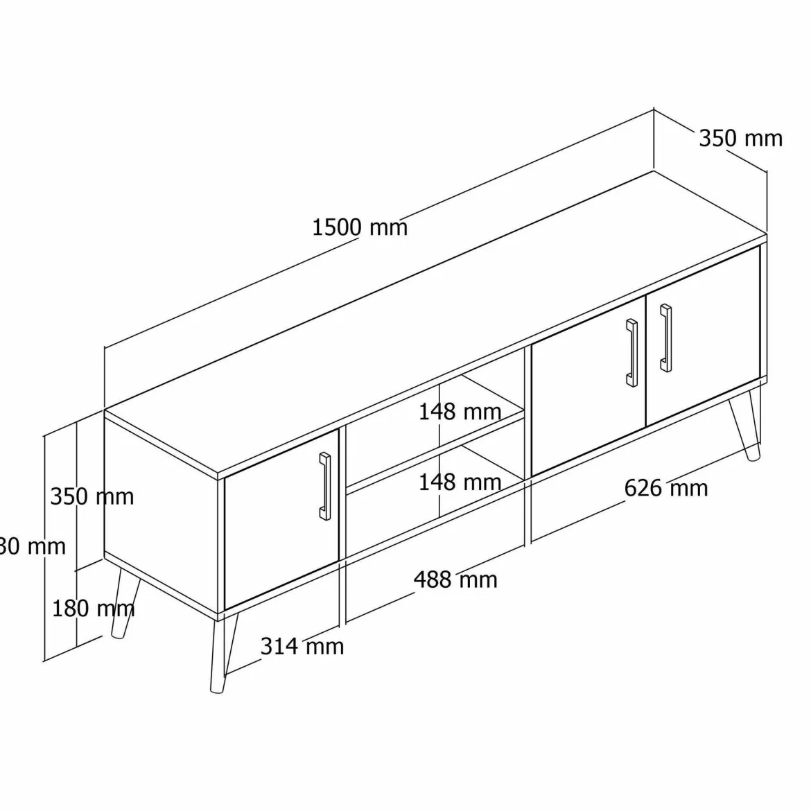 Porta TV quercia 150x34x52h cm 3 ante - Brugine