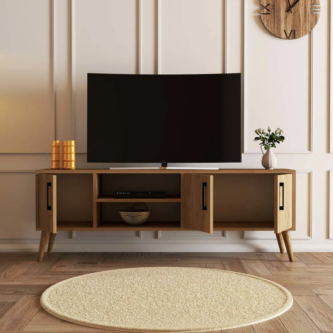 Porta TV quercia 150x34x52h cm 3 ante - Brugine