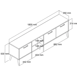 Porta TV quercia 180x35x53h cm 3 ante - Brugine