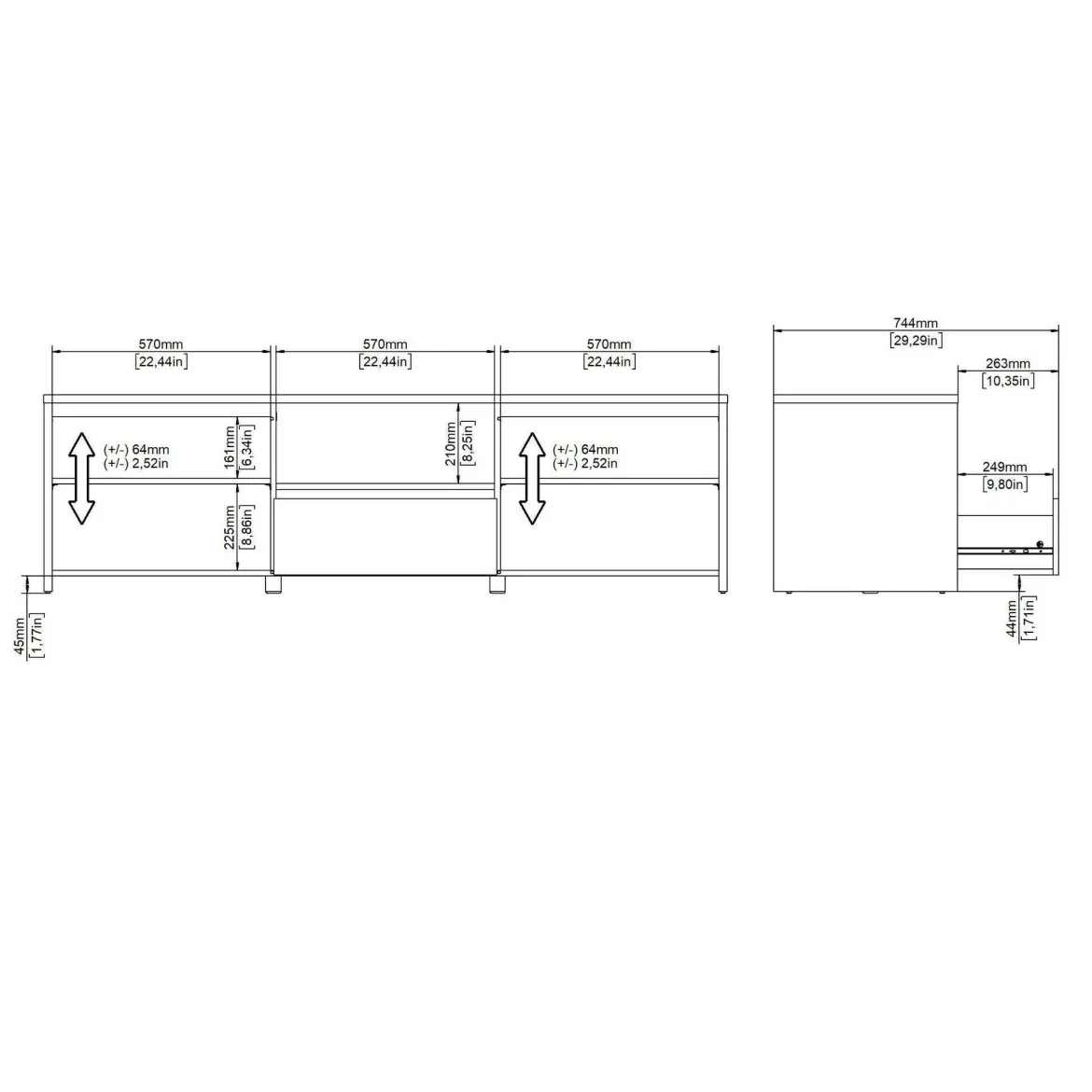 Porta TV rovere e bianco lucido 178x48x51h cm 2 ante e 1 cassetto - Ambivere