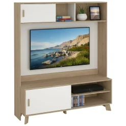 Porta TV rovere e bianco 158x48x180h cm 2 ante - Nicosia