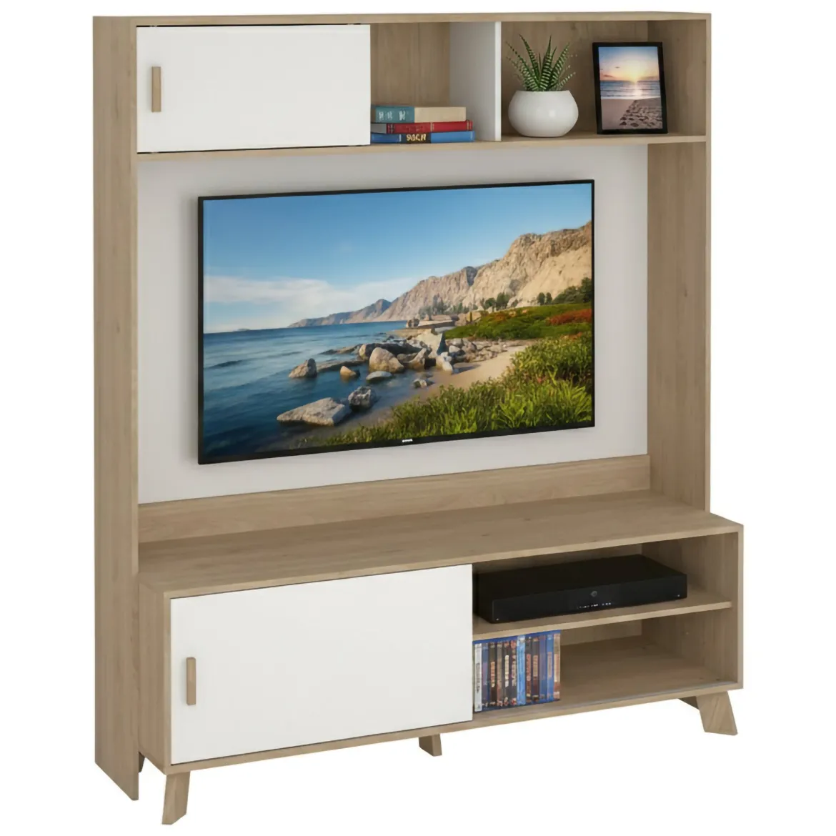 Porta TV rovere e bianco 158x48x180h cm 2 ante - Nicosia