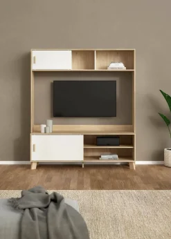 Porta TV rovere e bianco 158x48x180h cm 2 ante - Nicosia