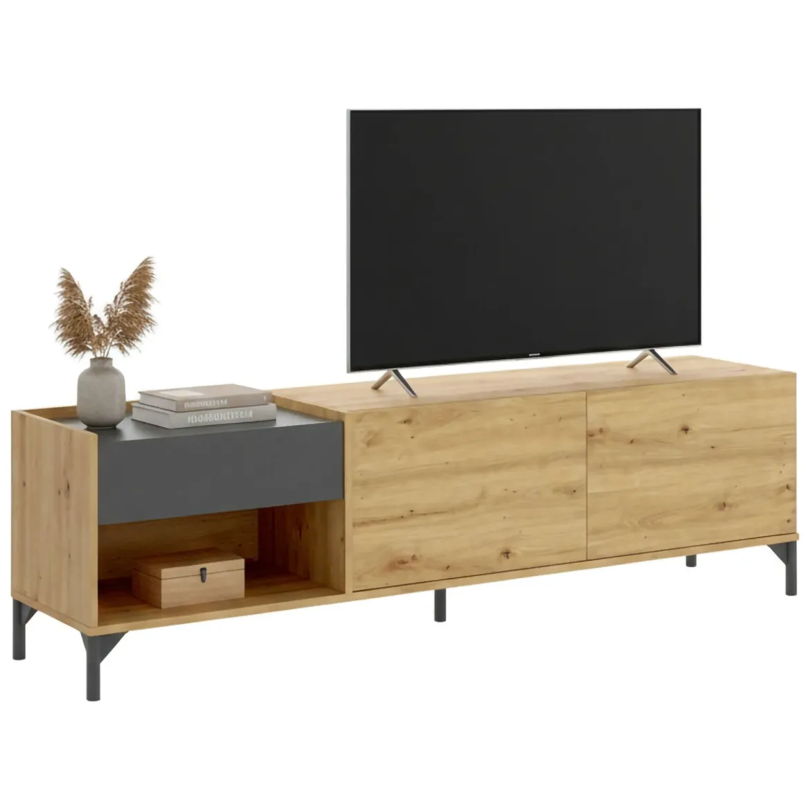Porta TV rovere nodi e antracite 165x40x46h cm modulabile - Argon