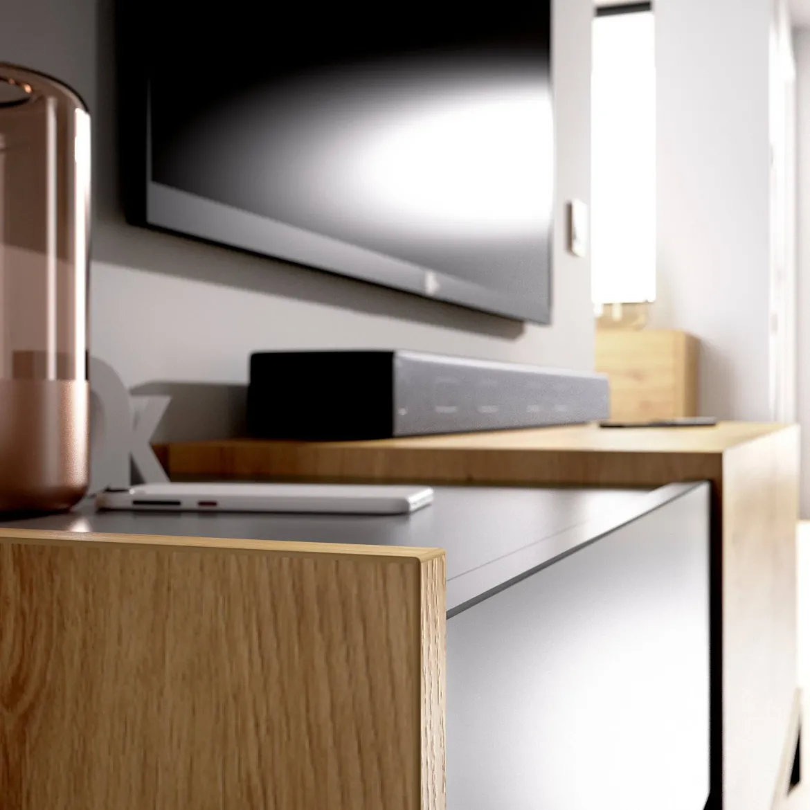 Porta TV rovere nodi e antracite 165x40x46h cm modulabile - Argon