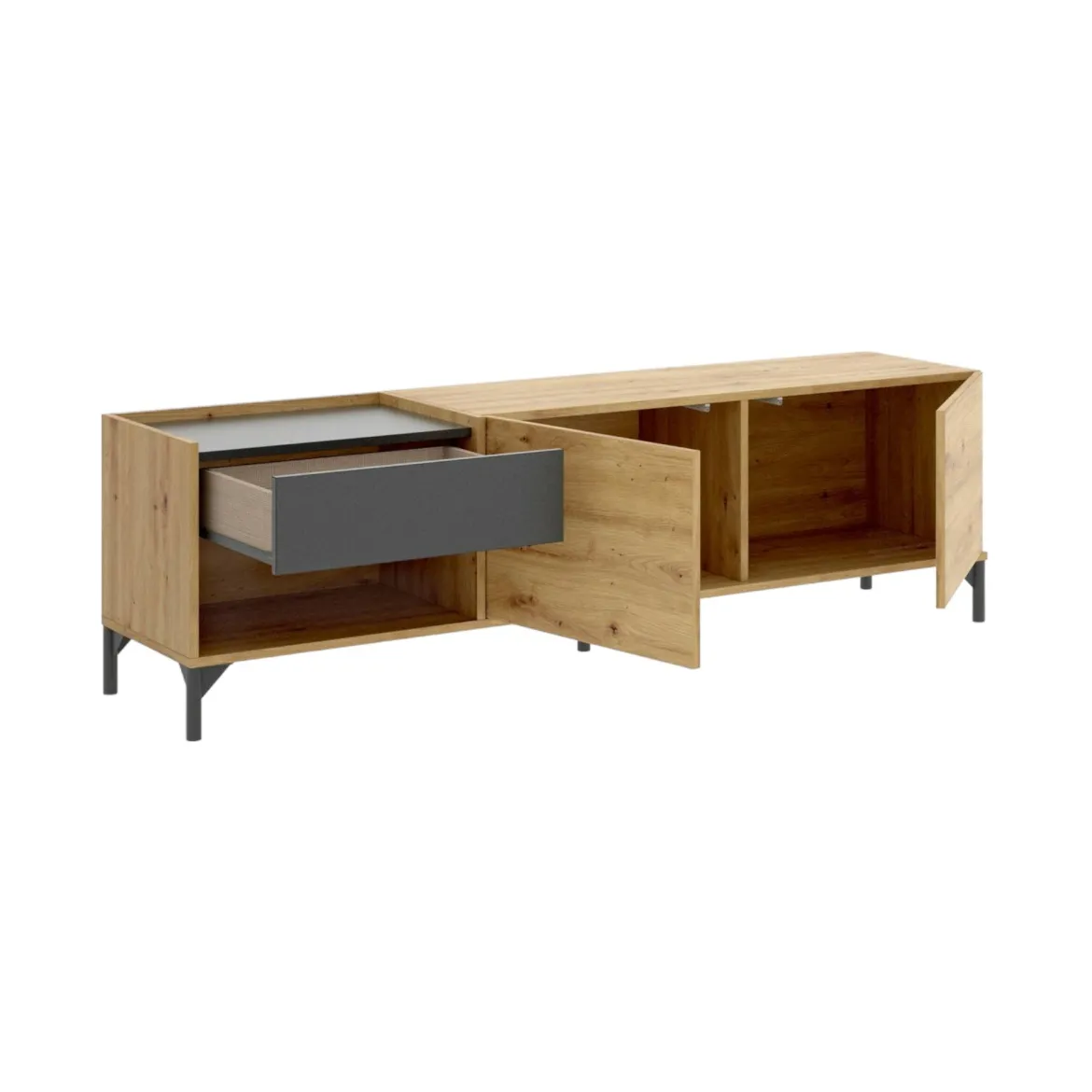 Porta TV rovere nodi e antracite 165x40x46h cm modulabile - Argon
