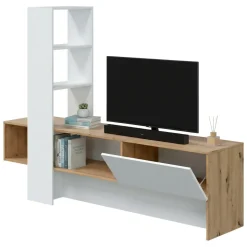 Porta TV rovere nodi e bianco lucido 178x43x136h cm in legno - Isa