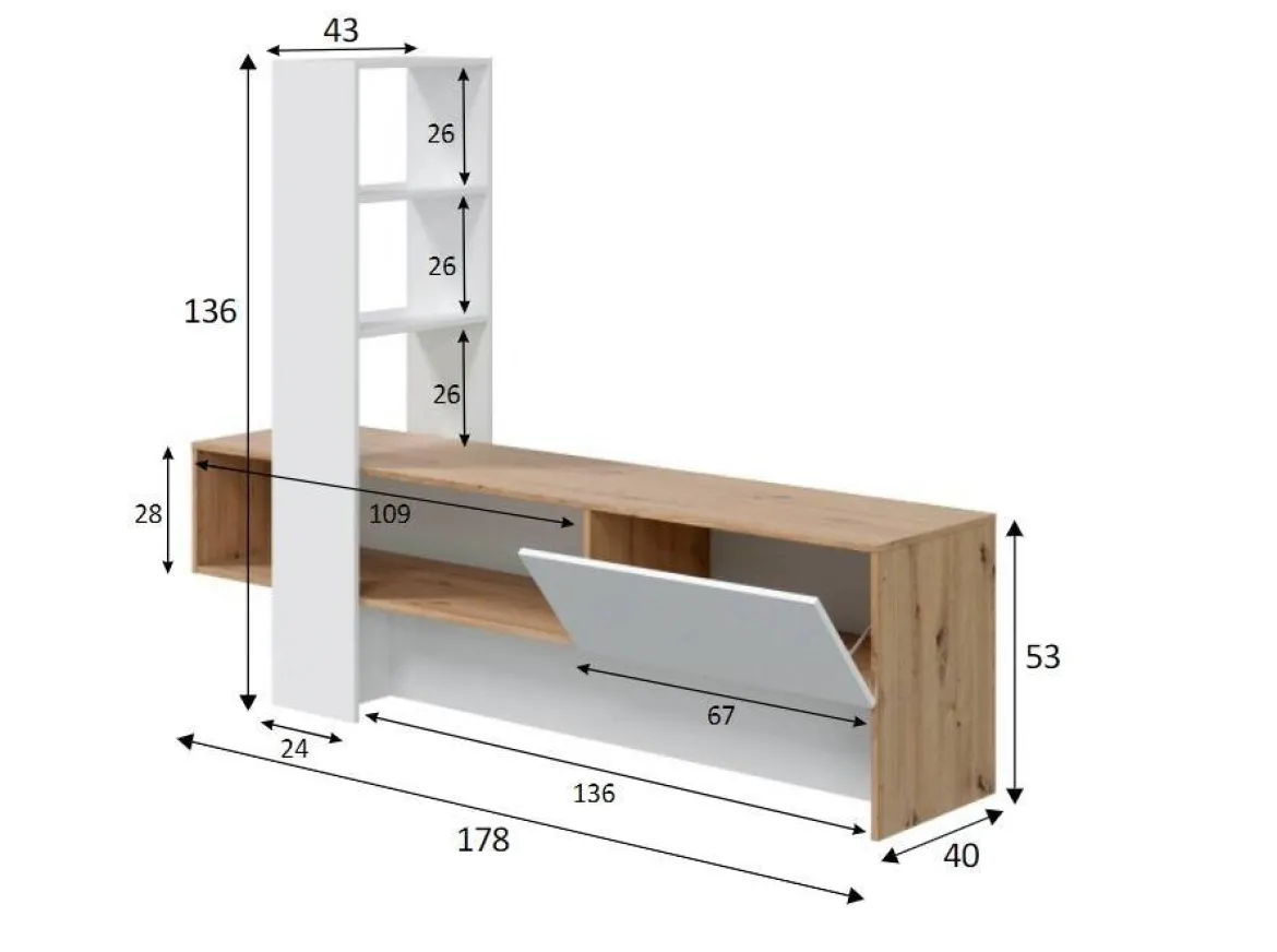 Porta TV rovere nodi e bianco lucido 178x43x136h cm in legno - Isa