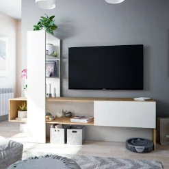 Porta TV rovere nodi e bianco lucido 178x43x136h cm in legno - Isa