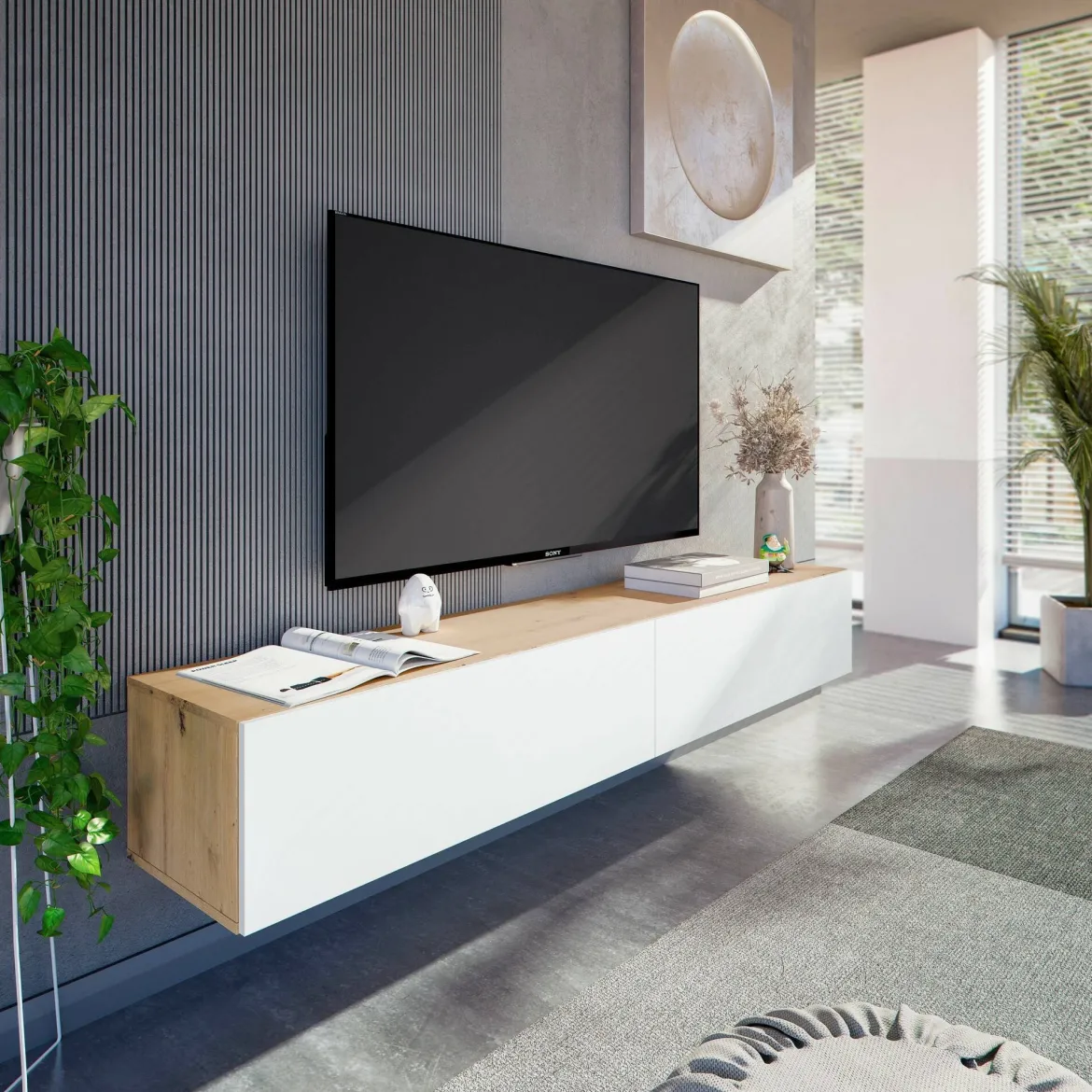 Porta TV rovere nodi e bianco 180x34x28h cm 2 ante - Senectus