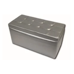 Pouf contenitore imbottito in ecopelle 90x45x45h cm argento - Felicita