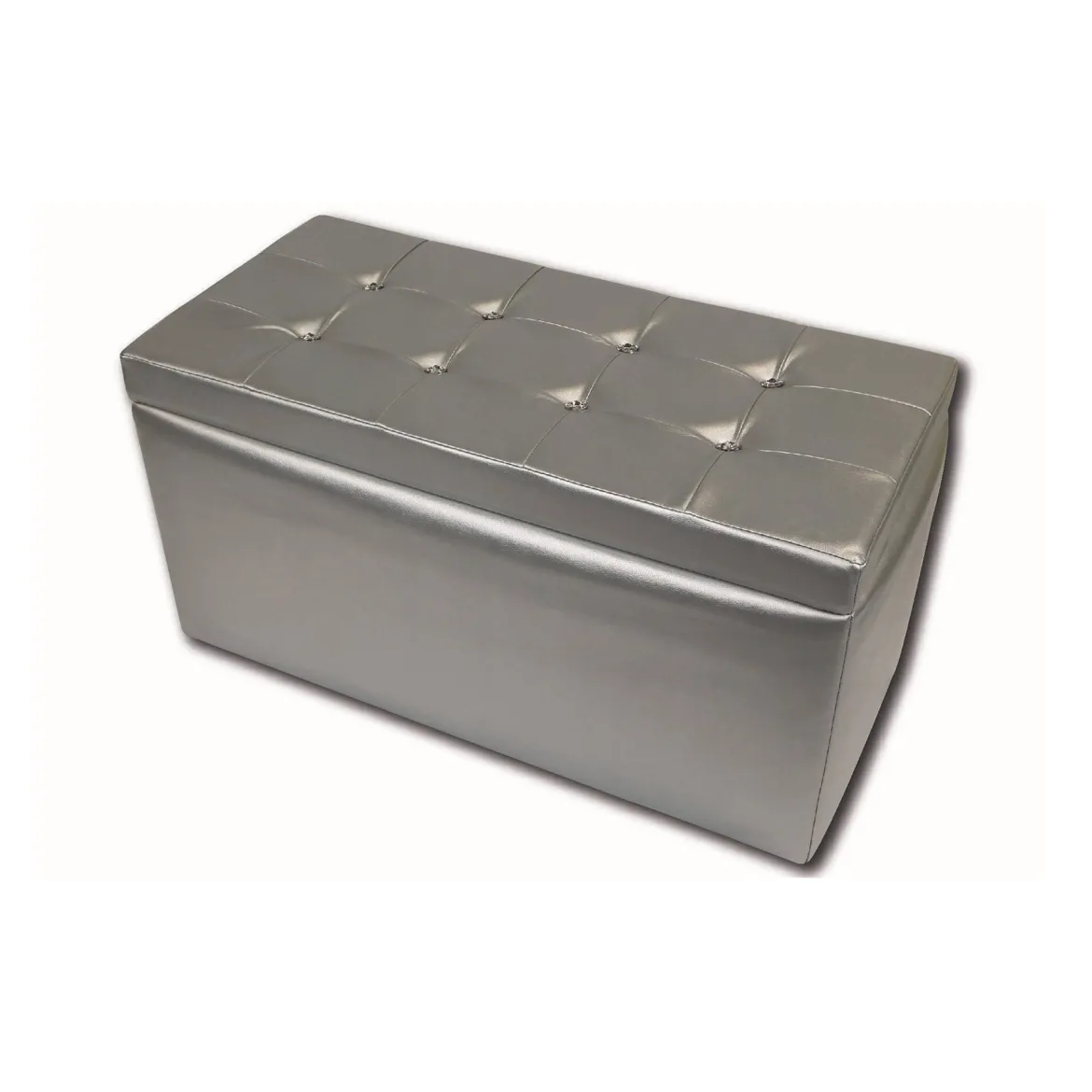 Pouf contenitore imbottito in ecopelle 90x45x45h cm argento - Felicita