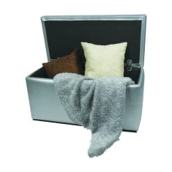 Pouf contenitore imbottito in ecopelle 90x45x45h cm argento - Felicita