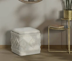 Pouf contenitore quadrato in tessuto 40x40x40h cm bianco - Jarrar