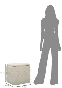 Pouf contenitore quadrato in tessuto 40x40x40h cm bianco - Jarrar