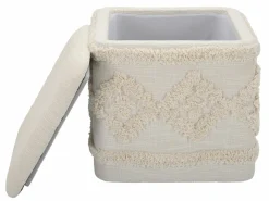 Pouf contenitore quadrato in tessuto 40x40x40h cm bianco - Jarrar