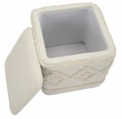 Pouf contenitore quadrato in tessuto 40x40x40h cm bianco - Jarrar