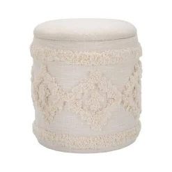 Pouf contenitore rotondo in tessuto 35x35x40h cm bianco - Jarrar