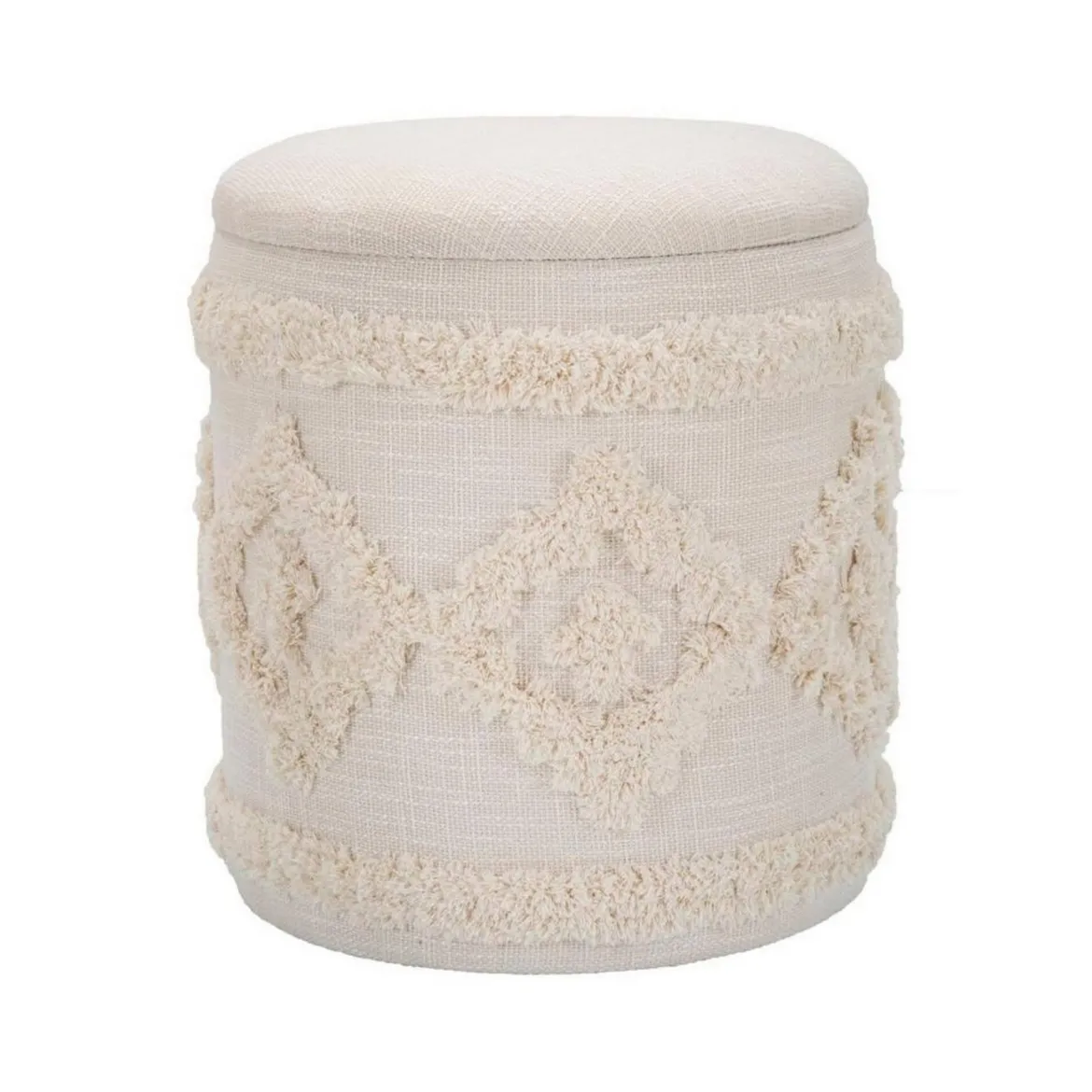 Pouf contenitore rotondo in tessuto 35x35x40h cm bianco - Jarrar