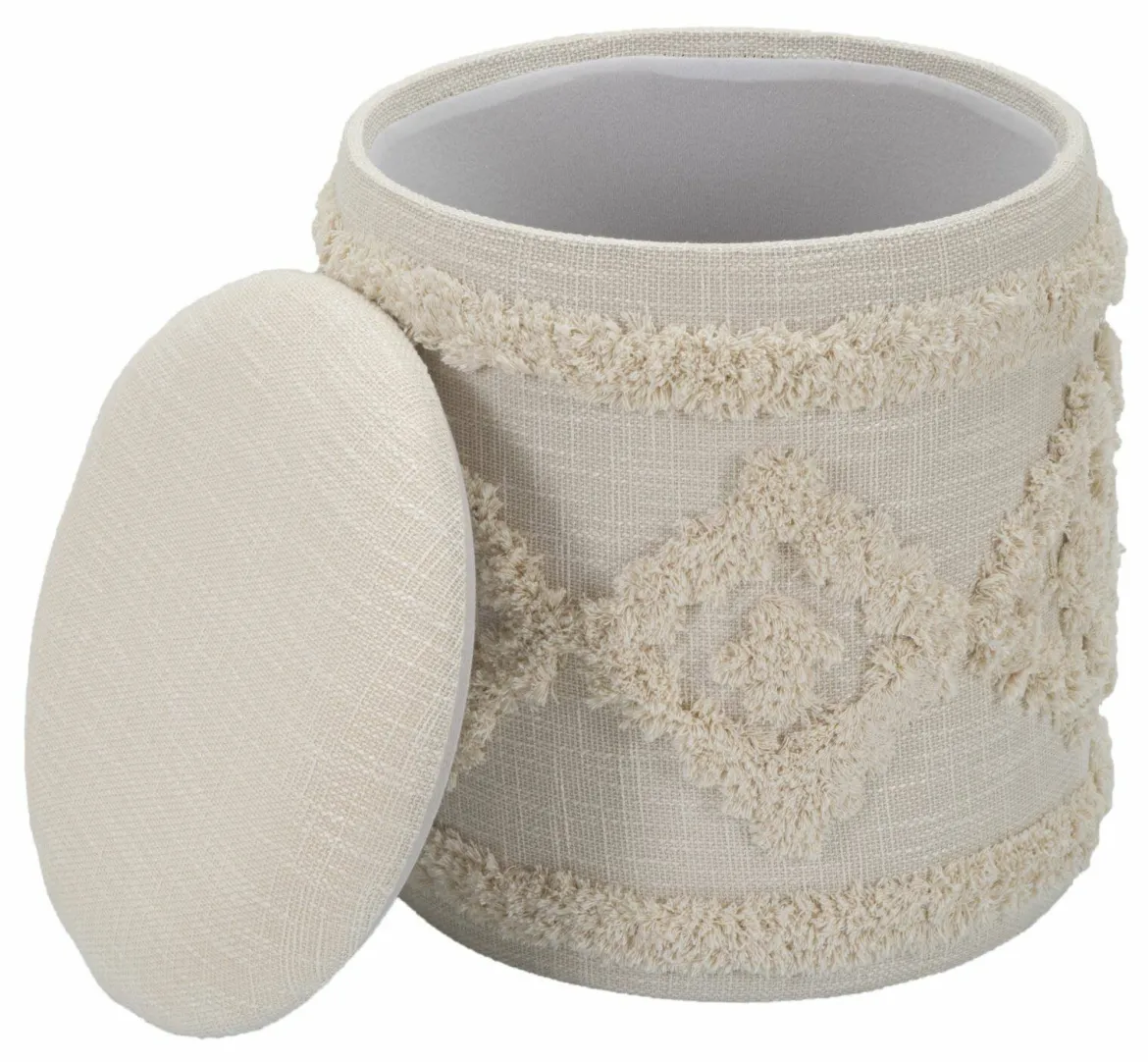 Pouf contenitore rotondo in tessuto 35x35x40h cm bianco - Jarrar