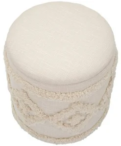 Pouf contenitore rotondo in tessuto 35x35x40h cm bianco - Jarrar