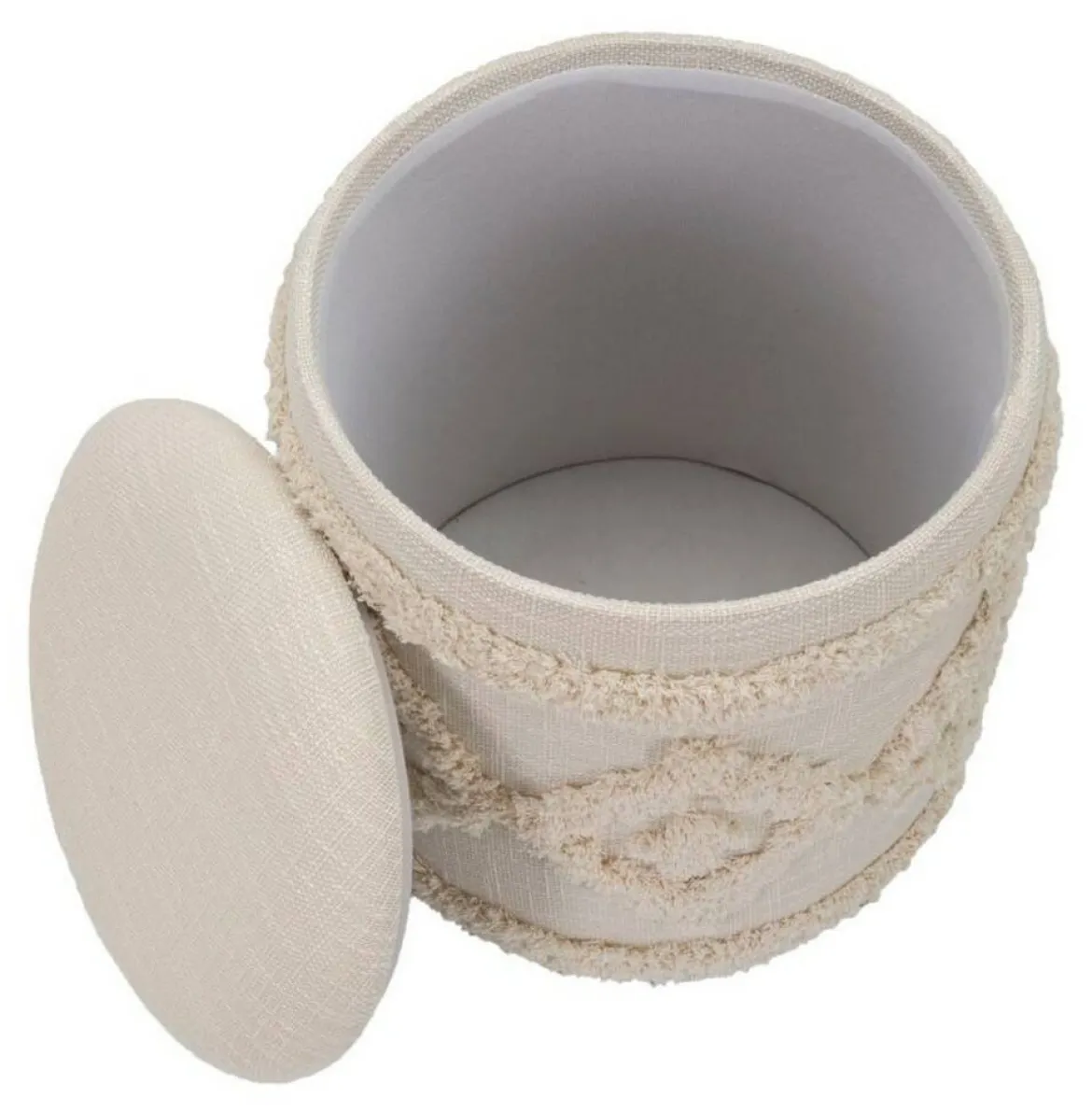 Pouf contenitore rotondo in tessuto 35x35x40h cm bianco - Jarrar