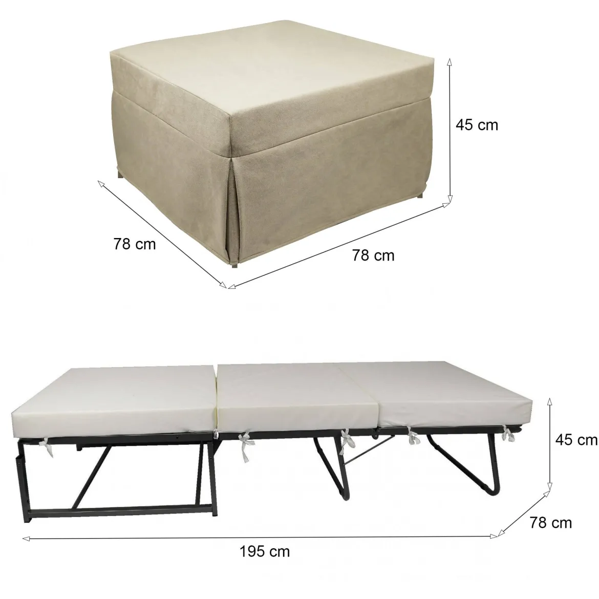 Pouf cubico beige 78x78x45h cm - letto Arno