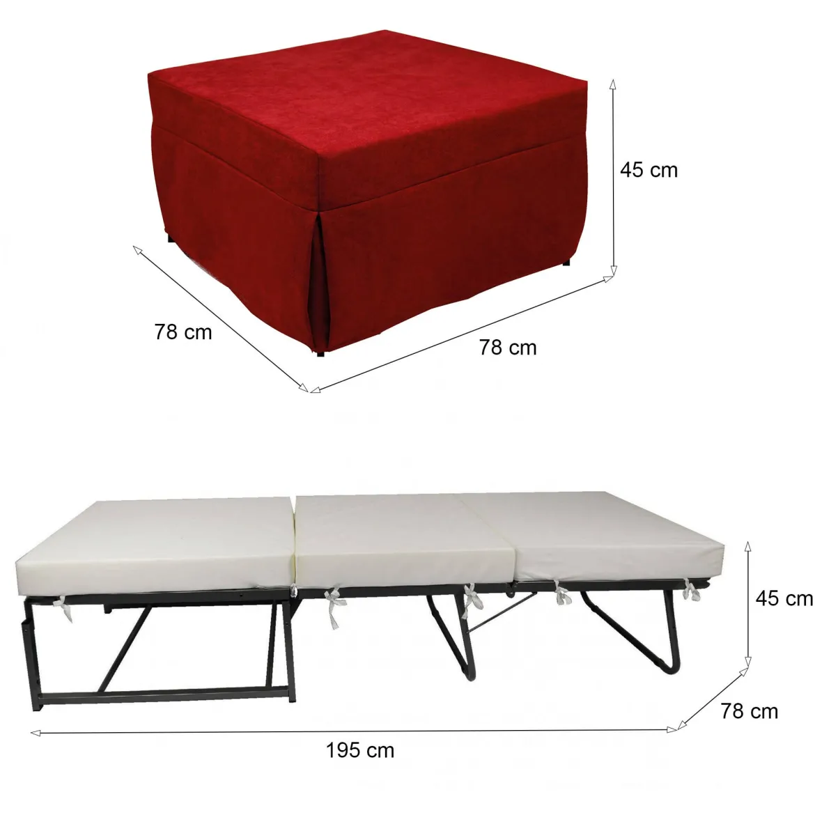 Pouf cubico rosso 78x78x45h cm - letto Arno