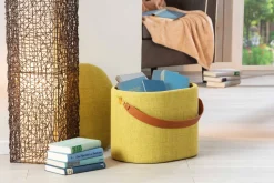 Pouf Giallo Materiale Struttura in Tessuto 42x36x30h cm, - Marmi