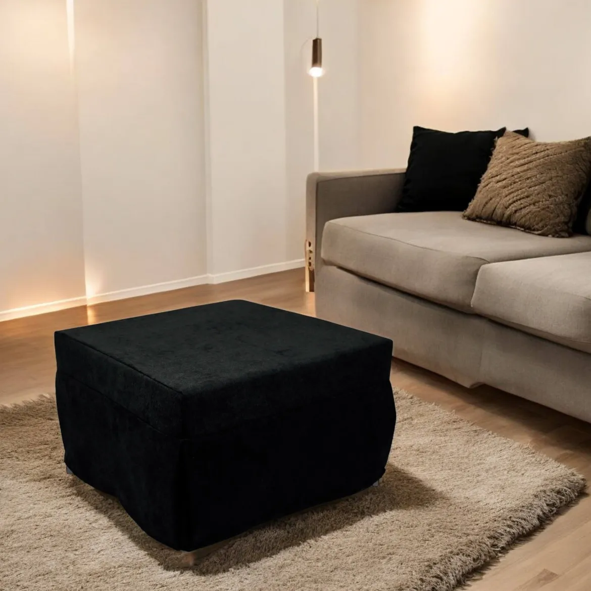 Pouf quadrato nero 78x78x45h cm - letto Arno